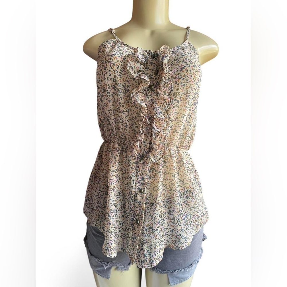 Naked Zebra Cream Ruffled Tie Front Camisole Top - Picture 5 of 6